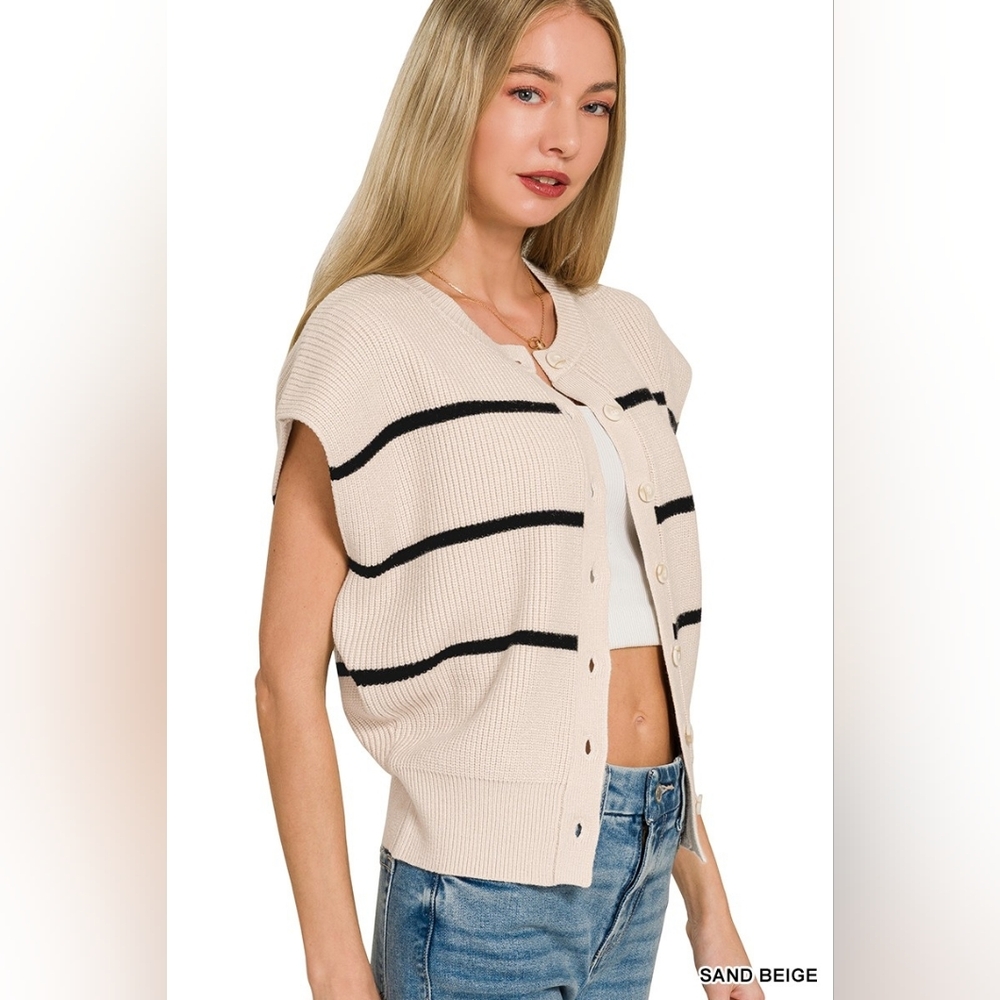 Zenana Striped Viscose Sweater Vest - Picture 2 of 10